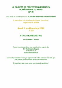 Le 1er décembre 2022 : Prochaine session de travail en visio-conférence sur le thème « HTA et Homéopathie »